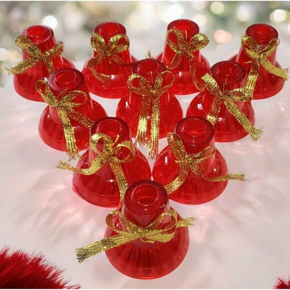 10 VTG Christmas Bell String Light Cover Replacement Red Gold Bow Craft Ornament - Picture 1 of 8